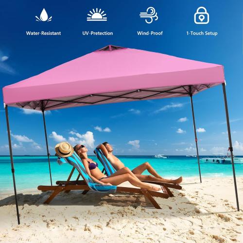 GDY 10x10 Pop Up Canopy Tent with 4 Sidewalls, Easy Set up with One Push Lift Outdoor Silver Coated Beach Gazebos, Carpas with 4 Sandbags, for Outdoor, Parties,Camping, Pink.