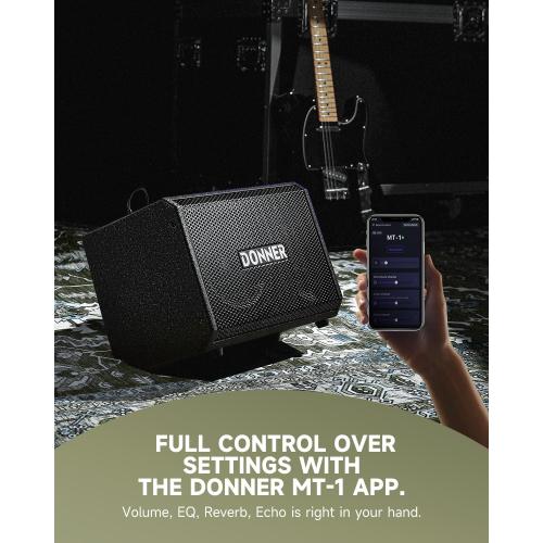 Black Donner MT-1 Portable PA System, 300W Wireless BT Speaker Sound Amplifier, 4-6h Outdoor Use, with Two 2.5 Trebles, 8 Woofer, Support TRS 6.35/USB/AUX/Mic Inputs