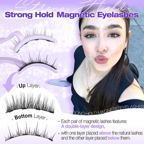 Magnetic Eyelashes Natural Look Magnetic Eyelashes with Applicator No Glue Magnetic Lashes with Applicator Wispy False Lashes with Magnets Reusable Lashes by Lanflower