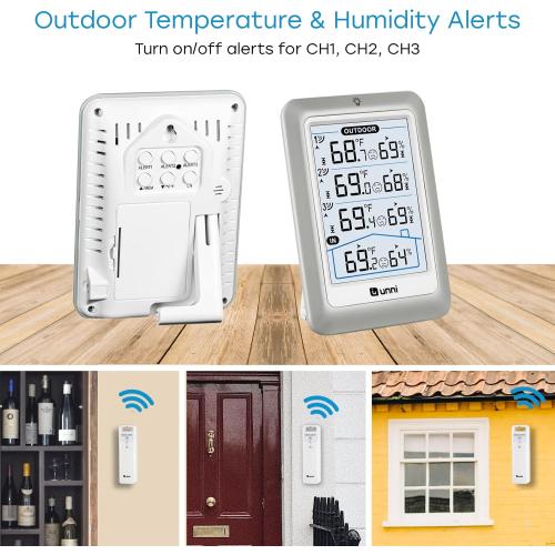 Indoor Outdoor Thermometer Wireless, 4.5 Inch Display Digital Hygrometer Thermometer Temperature Humidity Monitor with 330ft Range Sensor and Adjustable Backlight