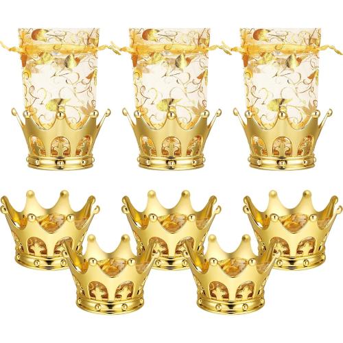 Jetec 8 Pcs Gold Fillable Crown Goblet with Pouch Vintage Plastic Goblet for Candy Chocolate Cake Dessert Storage Decoration for Wedding Birthday Party