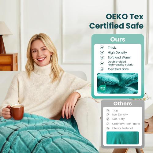 Sophia & William Teal Faux Rabbit Fur Throw Blanket, Micro Mink Dual-Sided Cozy Soft Blankets, Plush Fuzzy Fluffy Blanket for Couch Bed Sofa, Machine Washable, Twin(60 x 80)