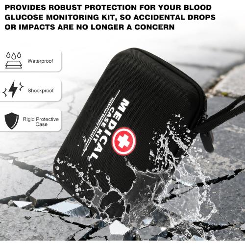 Hard Diabetes Travel Case for Accu-Chek/One Touch, Glucose Monitor Case for CareSens N for Glucose Meter, Insulin Pen, Blood Sugar Test Strips, Syringe, Needles and More Kits (Black)