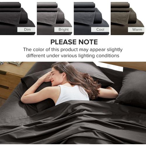 Comfort Spaces 100% Cotton Sheets King, Breathable & Ultra Soft Cotton Sheets, Naturally Cool Cotton Bed Sheets with 14 Elastic Pocket Fits up to 16 Mattress, All Season Sheet Set, Black 4 Piece
