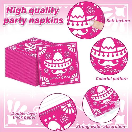 96 Pcs Mexican Fiesta Tableware 5 De Mayo Party Supplies for 24 Guests Mexican Papel Picado Disposable Plates Napkins for Party Decorations Fiesta Taco Carnival Birthday Baby Shower Favors