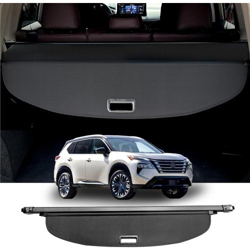 Cargo Cover for 2021-2025 Nissan Rogue, Retractable Rear Trunk Cover Compatible with 2023 2024 2025 Nissan Rogue Security Shielding Shade No Gap Car Accessory Black, Carbon Fiber