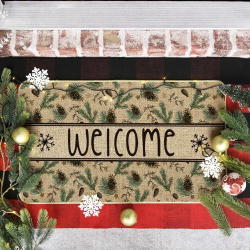 Artoid Mode Xmas Pinecone Star Welcome Christmas Doormat, Winter Low-Profile Switch Rug Home Decor Door Mat Floor Mat for Outdoor Indoor 17x29 Inch