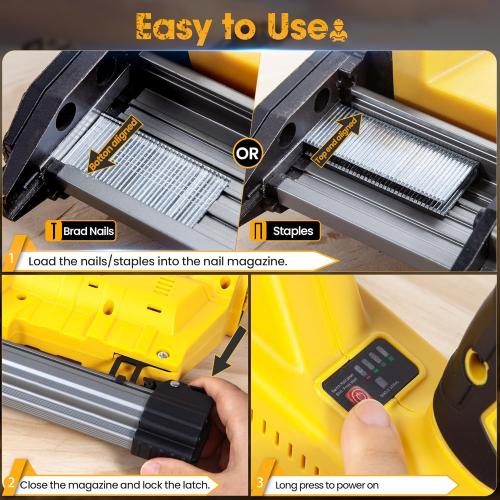 18GA Cordless Brad Nailer & Staple Gun - Compatible with Dewalt 20V Battery - 2-in-1 Brushless Nail Gun with 1000 Nails & Staples - Professional Home Improvement Tool(No Battery)