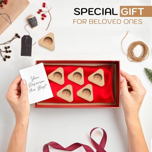 Beech Wood Tealight Candle Holder Set 6, Modern Triangle Shape Accessories, Elevate Your Dining Tablescape, Living Room and Bathroom Decor, Memorial Gift for Family and Friends, Natural Wood Color