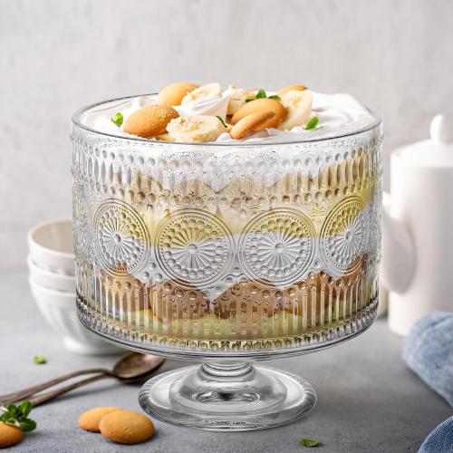 MOLIGOU Glass Trifle Bowl, 110 oz Trifle Bowl with Pedestal, Trifle Serving Dish for Layered Dessert, Fruit, Salad