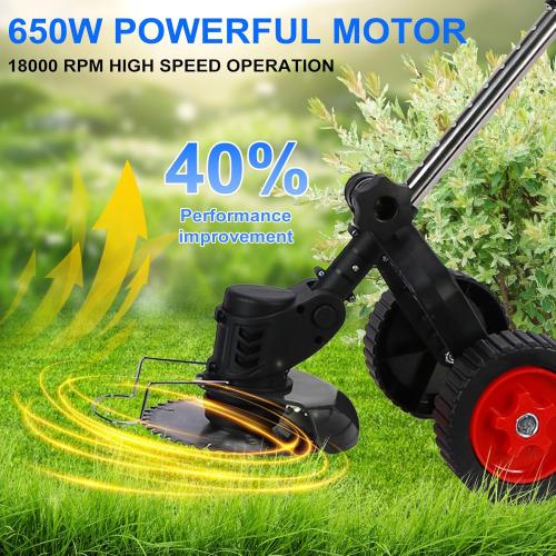 Electric Weed Wacker with Wheels, Cordless Weed Eater 2000mAh 21V Battery Operated, 3 in 1 Weed Trimmer Brush Cutter with Adjustable Telescopic Pole for Villas, Yards & Parks, Black, ELM001