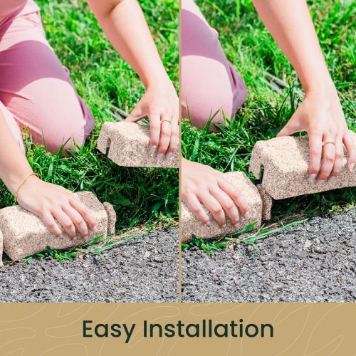 Landscape Edging | Garden Edging Border | Polyrock Bricks for Lawn edging, Flower beds, Pathways & Yard Edging– 4 Packs | Each Section Has 6 Bricks 48L x 4W x 2.25H | 12 Spikes |Cobblestone