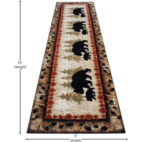 Masada Rugs, Cabin Lodge Area Rug Bear and Cub Scene (3 Feet X 10 Feet) Runner