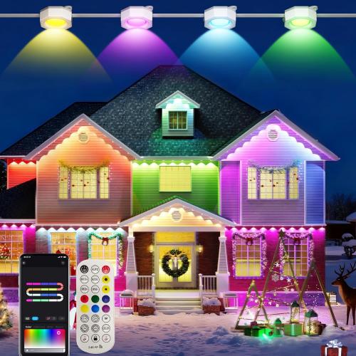 Smart Permanent Outdoor Lights for House, 150ft with 72 Smart AI RGB IC Smart Christmas Lights, 98 Scene for Halloween Christmas All Holiday Decor, IP67 Waterproof Work with Alexa, Google Assistant