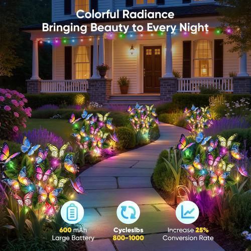 Solar Lights Outdoor Garden Decor: 2 Pack Colorful LEDs Butterfly Lights | 34 Silk Butterflies, 44 Colorful LEDs, IP65 Waterproof, 12H Magical Lighting, Yard Pathway Decorations, Unique Gifts for Mom