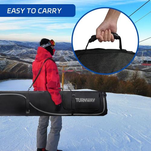 TurnWay Padded Ski Bag with Wheels for Air Travel, Double Rolling Snowboard Bag Heavy Duty Waterproof for Storage & Transportation of Snowboard/Ski Gear