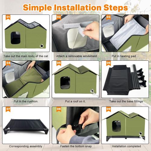 Feral Cat House Outdoor Insulated for Outside Winter Built-in Heating Pad 9-Speed ​​Temp & 3 Timers, Outdoor Heated Cat House