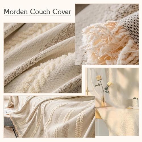 Beige,71''x102'' Couch Cover for Dogs Washable Sofa Cover, Sectional Couch Covers, Sofa Covers for 2 Cushion Couch, Non Slip Stripe Sofa Slipcovers Furniture Protector, Couch Protector from Cat Claws, Beige,71''x102'