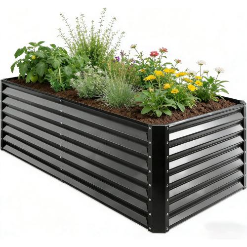GARDMAX 6x3x1FT Raised Garden Bed Kit, Metal Planter Boxes Outdoor with Easy Assembly, Large Garden Bed for Vegetables, Fruits, Flower, Herbs Rectangle Dark Grey