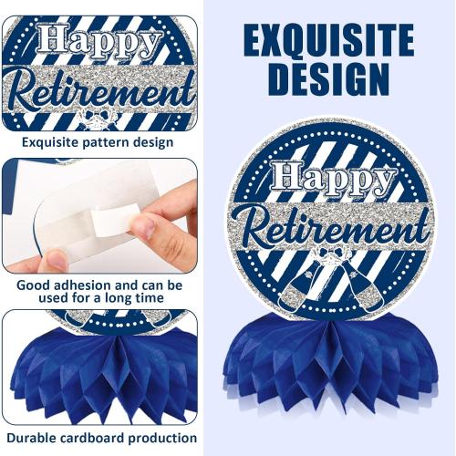10Pcs Retirement Party Decoration Blue Silver Honeycomb Centerpiece