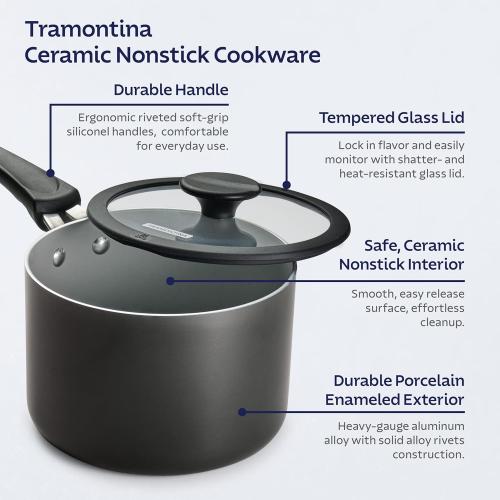 Tramontina Ceramic Non Stick 12-Piece Nesting Pots and Pans Set with Lids - Stackable Nonstick Cookware Set, Dishwasher and Oven Safe, Dark Gray