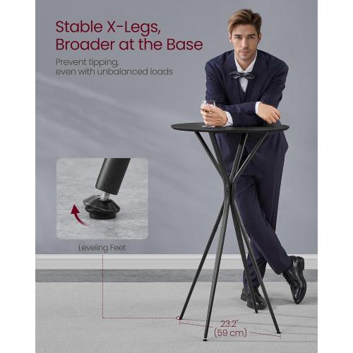 VASAGLE Bar Table, Round Cocktail High Top Pub Bistro Table for Events Party, Kitchen Dining, Home Bar, 23.6 x 23.6 x 41.3 Inches, Sturdy Metal Frame, Modern Style, Easy to Assemble, Black