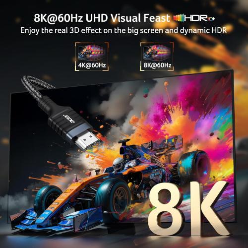 Acer 8K HDMI 2.1 Cable 6.6FT, 48Gbps Ultra High-Speed Braided Cord Supports 8K@60Hz, 4K@120Hz, HDR10 /HDCP 2.2 & ARC/eARC, Certified HDMI Cable Compatible with PS5, PS4, Xbox, Monitors, Laptops, HDTV