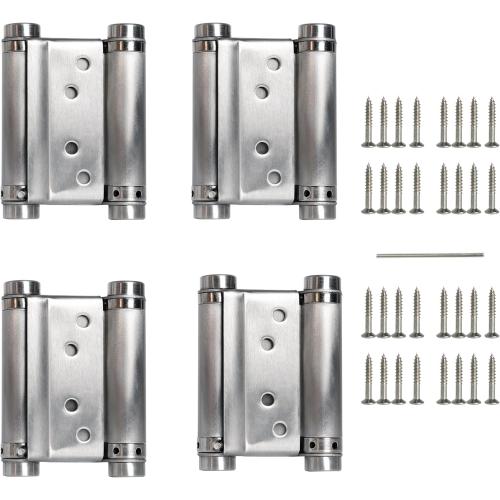 8pcs 3in Silver Saloon Door Hinge Double Action Spring Hinges, Self Closing Door Hinges for Cafe Saloon Pub Swinging Doors, 201 Stainless Steel Double Action Hinge