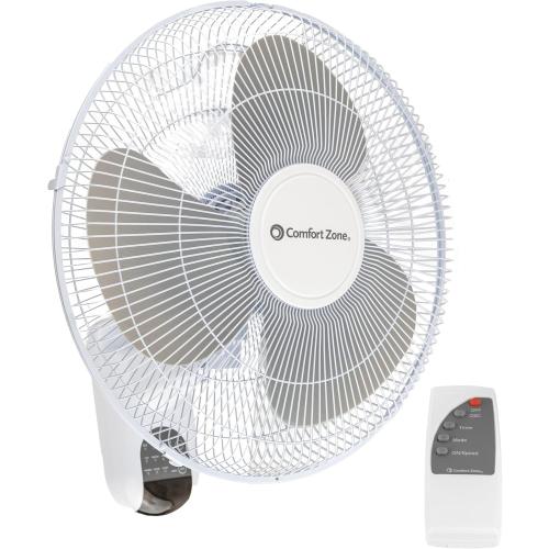 Comfort Zone 16-inch Wall Mount Fan with Remote Control, Quiet 3-Speed Operation, Timer, Adjustable Tilt – Ideal for Bedroom, Home, Gym & Office