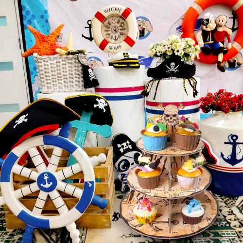 Pirate Cupcake Stand 3-Tier Treasure Map Cupcake Tower for Pirate Birthday Party Supplies and Decorations