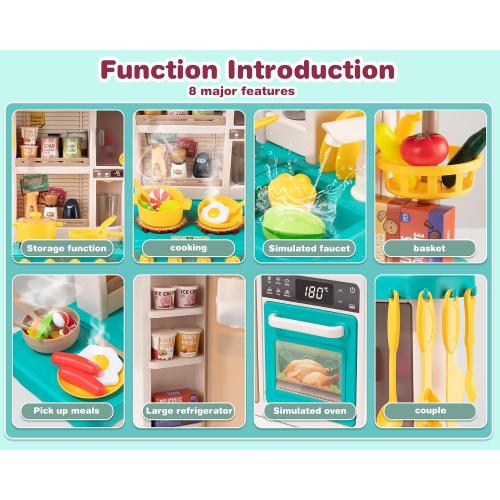 50Pc Green Kids Kitchen Play Set，Interactive Kids Kitchen Play Set with 50Pcs of Pretend Kitchen Toys，Realistic Sound Effects，and Simulated Functionality - Suitable for Toddlers Aged 3-5 Years (Green)