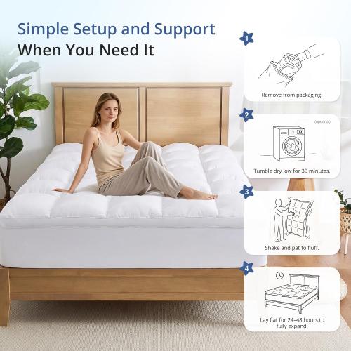 Queen Mattress Topper for Back Pain Relief, Comfort Pillow Top Mattress Pad Make Mattress Soften, Washable Mattress Pad with Deep Pockets up to 21 inch