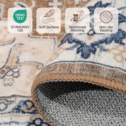 Lofus Area Rugs for Living Room, Washable Area Rug, Rugs for Bedroom, Kitchen, Vintage Boho Carpet, Soft Non-Slip, Low Pile Large Area Rug for Office Dining Room, Floral Brown