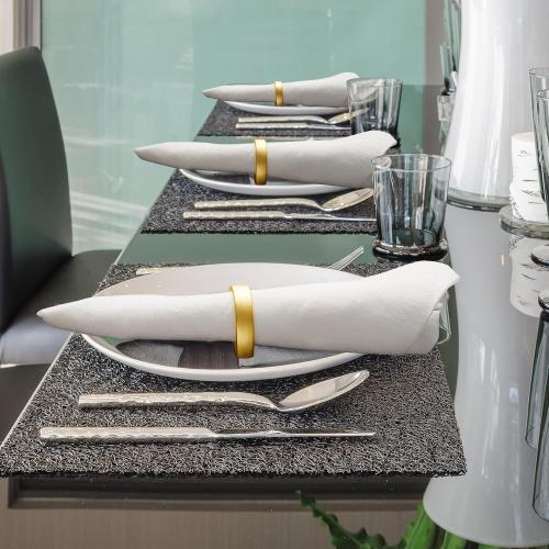 10 Pcs Stainless Steel Napkin Rings Metal Napkin Ring Holders Easter Modern Serviette Buckles Metallic Adornment for Spring Table Kitchen Dinner Party Wedding (Matte Gold Semicircle)