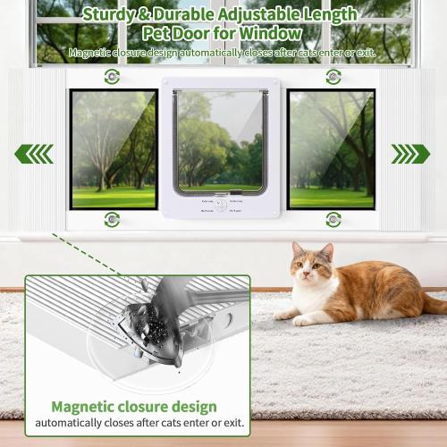 Quick-Fit Cat Door for Window of 23''-28'' Adjustable Width with Magnetic Auto Closure, Aluminum Frame Pet Door for Window Insert, Suitable for Most Medium Cats & Small Dogs (S: 23''-28'')