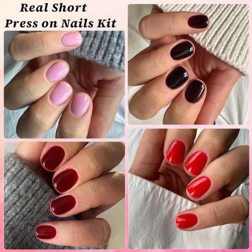 LoveOurHome 576pc Round Square Press on Nails Short Fake Nails, XS Short Press on Nails Squoval Acrylic Nails Tips Full Cover, Gel Artificial Fingernail False Presson 24 Colors for Kids Girls Women