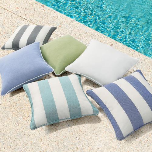 Decorative Outdoor Water Repellent Throw Pillows with Inserts, Set of 4, 18 x18 Pillows for Patio, Backyard, Bed, Couch, and Patio Furniture, Turquoise Stripe