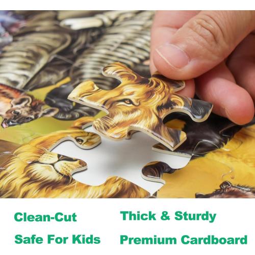 100 Pc BenBen Puzzles for Kids Ages 4-6, Double Sided 100 Piece Puzzles for Kids, 2 in 1 Puzzle, Wild Animals, Learning Educational Jigsaw Puzzles Toys for Boys Girls (15.75” x 11.75”)