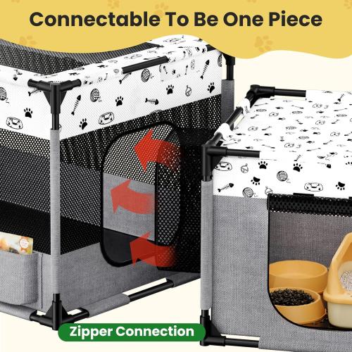 Portable Cat Playpen, PVC Pipe Reinforced Kitten Dog Pet Playpens for Indoor Cats Enclosed, Foldable Puppy Doggy Play Pen Outdoor, Kennel Tent Cage Crates, Zipper Top Cover(39x24x22)