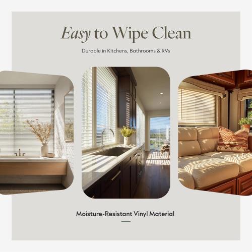 CHICOLOGY Cordless Mini Blinds, 1 Inch Vinyl Window Blinds, Room Darkening & Privacy, Easy Install with Adhesive Brackets, Child Safe, for Windows, Doors & Campers, Midnight White,31 W x 72 H