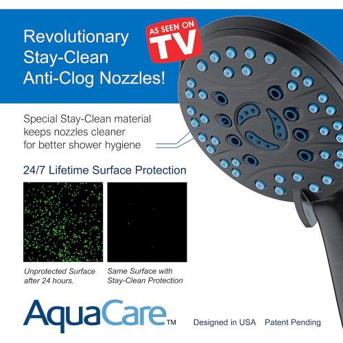 Hotel Spa AquaCare High Pressure 8-mode Handheld Shower Head - Anti-clog Nozzles, Built-in Power Wash to Clean Tub, Tile & Pets, Extra Long 6 ft. Stainless Steel Hose, Wall & Overhead Brackets
