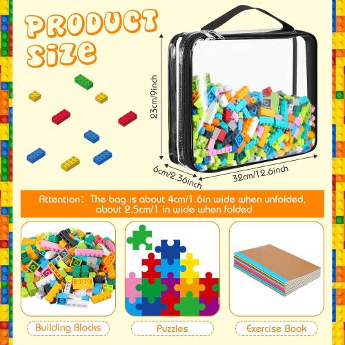 Sanwuta 6 Packs Toy Storage Bags, PVC Organizing Case Bags with Zipper, Waterproof Toy Container for Board Games, Building Blocks, Puzzles, Small Toys and Kids Books(Large,Clear)