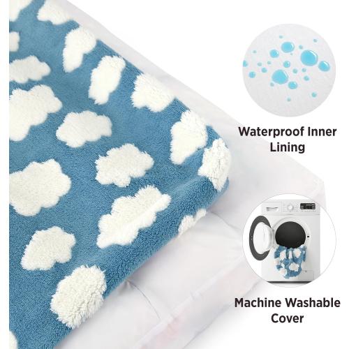 LE SURE Cute XL Dog Bed for Crate-Thick Shredded Chopped Foam Pet Bed as Gift for Indoor with Removable Washable Cover, Modern Fuzzy Plush & Anti Slip Bottom, Blue