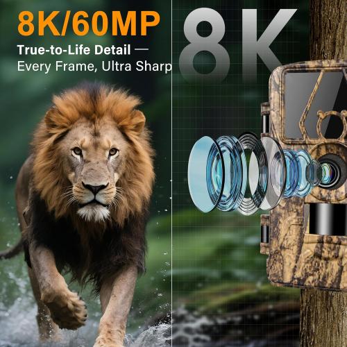 Trail Camera WiFi 8K 64MP with 32GB Card, No Glow Night Vision Motion Activated Waterproof Game Camera, Fast 0.05s Trigger APP Control for Hunting Deer (32, GB)