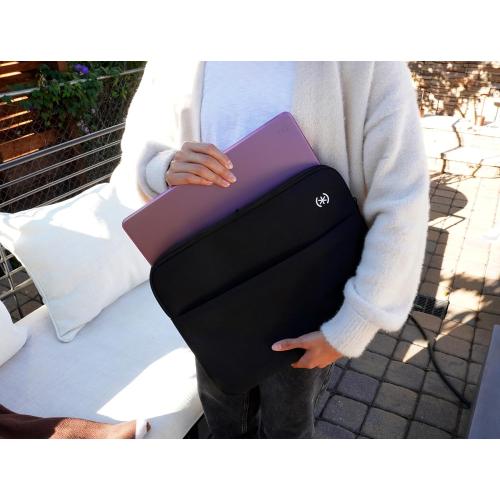 Speck Transfer Pro-Pocket Universal 13-14 Inch Laptop Sleeve with Front Pocket - Durable Protective Case for Laptops and Tablets - Compatible with MacBook Computers - Black/White