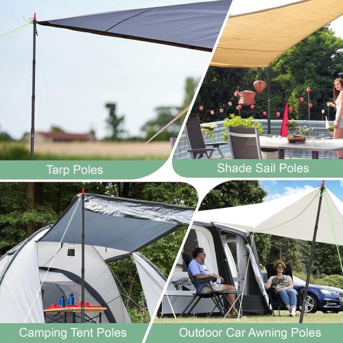 Dreamtrue Tarp Poles Telescoping, Upgraded 4-Section Adjustable Tent Poles, Heavy Duty Aluminum 8.7Ft Length Shade Sail Poles, Canopy Awning Support Poles Set Sun Shade Cloth Poles(Black-2pcs)
