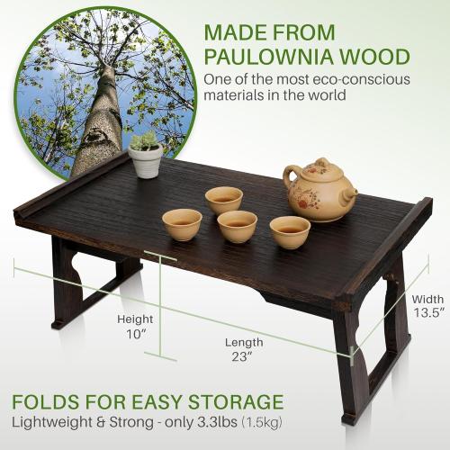 ENSO SENSORY Kiri Altar Table - Premium Japanese Meditation Table & Shrine Stand - Folding Chabudai Tatami Puja Table - Low Tea Table for Sitting on the Floor -Sleek Finish, Lightweight Paulownia Wood