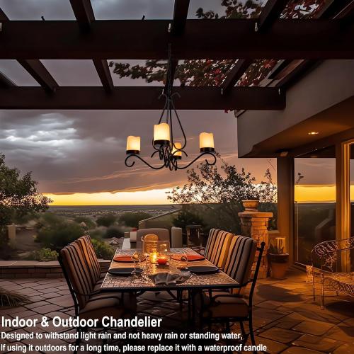 Battery Operated Chandelier, Outdoor Chandelier with 4pcs Battery Operated Led Candles, Hanging Candle Chandelier Lights Outdoor for Gazebo, Pergola, Patio, Canopy, Porch, Tent Decor