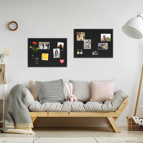 Cork Board with Linen Black,Bulletin Board 23x17, Corkboards for Office Home School Message Board or Vision Board Decoration.