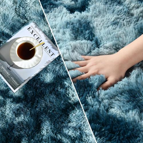 Large Shag Area Rugs Tie-Dyed Plush Fuzzy Rugs for Living Room, Ultra Soft Fluffy Furry Rug for Bedroom, Indoor Carpet Nursery Rugs for Kids Room Home Decor, Peacock Blue